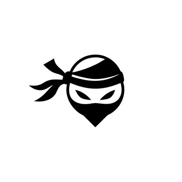Stylized ninja head with mask and tied headscarf icon on transparent background