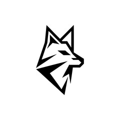 Stylized black and white fox head profile view on transparent background