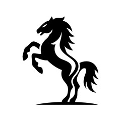Silhouette of a rearing horse in black and white on transparent background