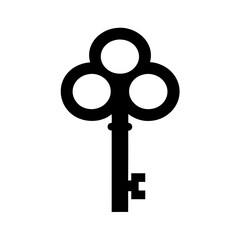 Illustration of a black ornate key on white space on transparent background