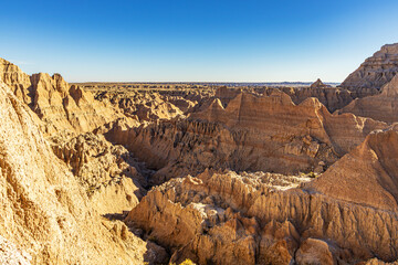 The otherworldly landscape of the interior of the Badlands National Park in South Dakota