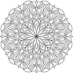 Leaf pattern mandala black and white line drawing