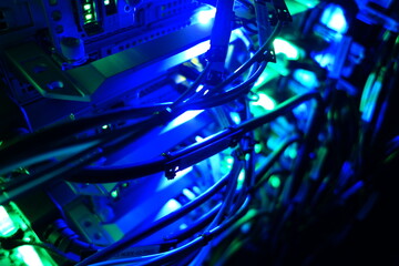 Computer Server with Blue and Green Lights