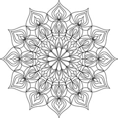 Intricate lotus style mandala circular ornament for coloring