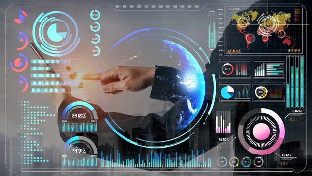 High-tech global network connection interface showing worldwide digital communication, data exchange, and internet connectivity. Global connection, data interaction, and worldwide communication. Thunk - Powered by Adobe