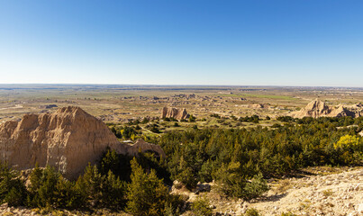 The otherworldly landscape of the interior of the Badlands National Park in South Dakota