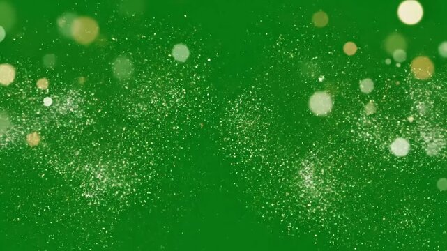 Dynamic Bokeh Dust Effect with glitter sparkle animated green screen 4k chroma key 3d animation white shining light lights background glowing stars concept christmas party celebrate birthday