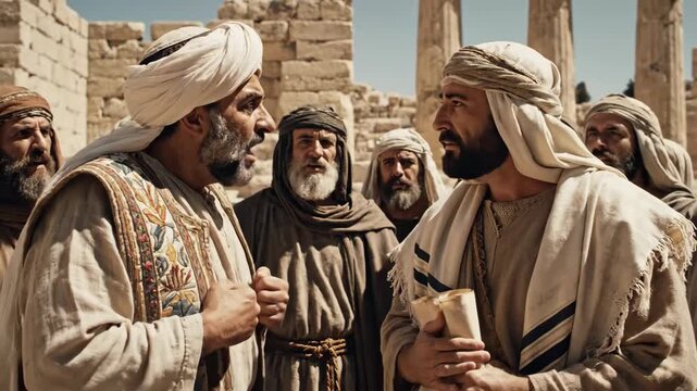 Ancient Middle Eastern Argument - A group of Middle Eastern men are arguing in what appears to be an ancient marketplace.