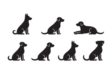 Set of sitting dog silhouettes isolated on white background, Pet Animal Vector Icons.