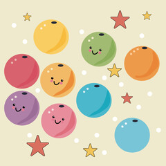 Cute colorful balls with happy faces and stars vector