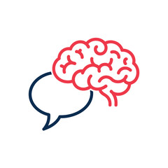 Conceptual illustration of a brain with a speech bubble representing thoughts and communication