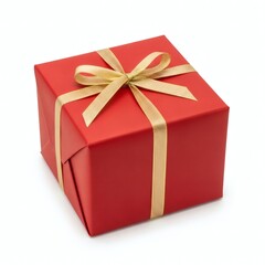 Obraz premium A beautifully wrapped red gift box with an elegant gold ribbon bow, perfect for a special celebration or surprise