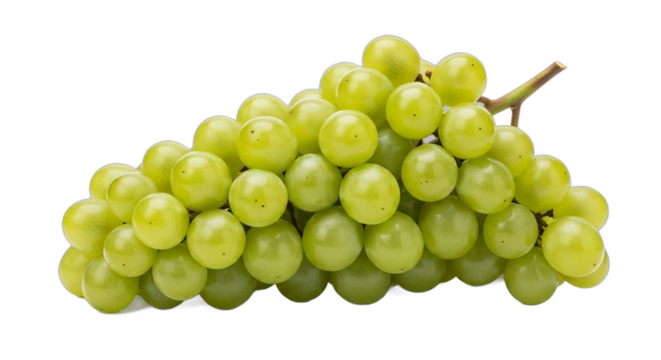A fresh bunch of vibrant green grapes isolated on a transparent background png.