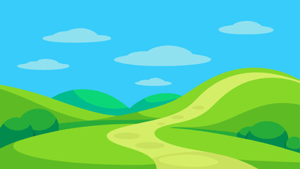 Fototapeta premium Cartoon landscape with hills and winding path view on transparent background