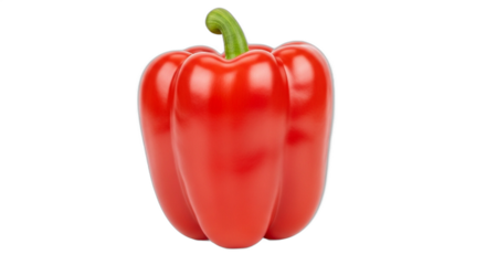 A single fresh and vibrant red bell pepper with a green stem.