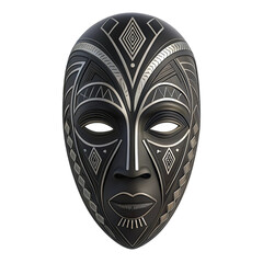 Black African Tribal Mask with Silver Geometric Patterns