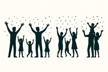 Family Silhouettes Celebrating Together Under Confetti Rain