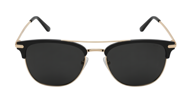 Stylish black aviator sunglasses with gold accents isolated on transparent background