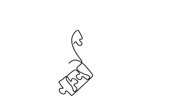 Animated self drawing of continuous line draw ribbon made from puzzle pieces. A form of concern for others. They need our attention. Caring. Autistic Pride Day.. Full length one line animation. 4K	
