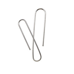 Silver metal paper clip isolated on white, an essential office stationery object for attaching paper supplies