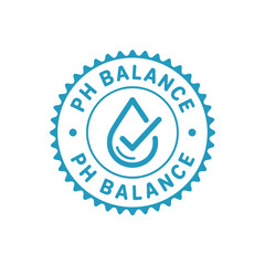 Circular stamp emblem with water drop and check mark symbolizing ph balance