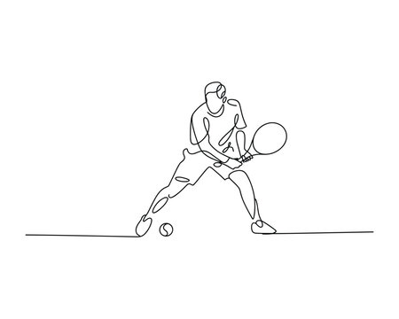 Single line drawing of tennis player hitting ball sport