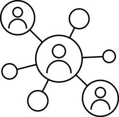 Line vector illustration representing social network connections and global business communication. Symbolizes teamwork, digital interaction, technology, and international collaboration