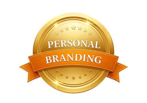 Golden personal branding badge isolated on transparent background for promotion