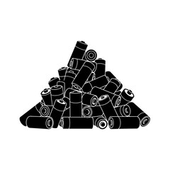 Pile of used black batteries stacked in various orientations  