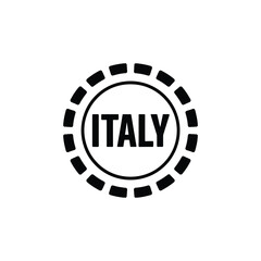 Circular stamp or seal featuring the word italy in bold black text