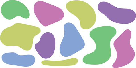 Collection of organic fluid shapes in pastel colors on white background