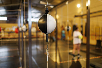 Speed bag hanging in boxing gym focusing on workout