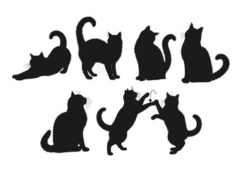 Silhouette collection of playful cats in various dynamic positions