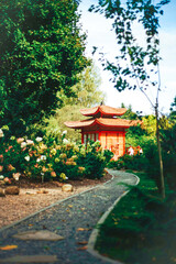 japanese garden in spring and  mountain 🏔️
