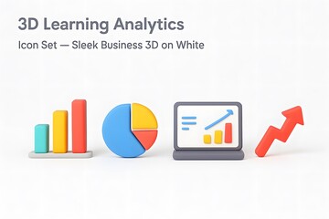 3d learning analytics icons representing data visualization and business growth