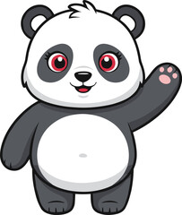 Cartoon panda character waving hand, cute animal mascot, friendly children illustration, adorable vector art, playful design, educational kids branding drawing