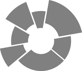 Semi-donut composition divides business data within an incomplete circular structure showing radial proportion.
