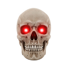 Fototapeta premium A Grimacing Skull with Glowing Red Eyes Amidst an Intense Void, A Macabre Spectacle