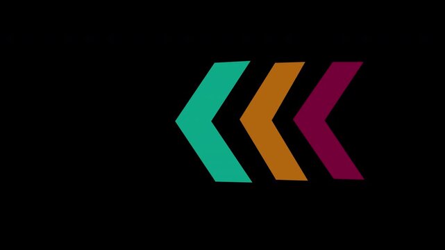 Animated squirrel arrows a series of four arrows in Claret, Skobeloff, Orange (Crayola), and Fire Engine Red pointing to the left on a black background, creating a sleek and modern minimalist design