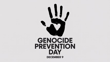 Genocide Prevention Day December 9 Awareness Campaign Graphic with Large Black Handprint Symbolizing Stop and Remembrance
