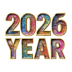 2026 year digital colorful sign isolated on a transparent background