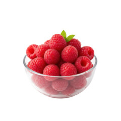 Bowl Full of Fresh and Delicious Raspberries with Mint Leaf Garnish on a Contrasting Surface
