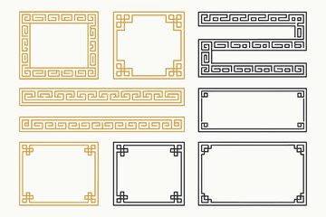 Collection of elegant decorative borders and frames with geometric and traditional patterns
