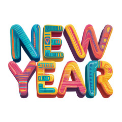 New Year colorful sign isolated on a transparent background