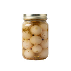 Close up of a jar of pickled onions, offering a taste of classic culinary traditions