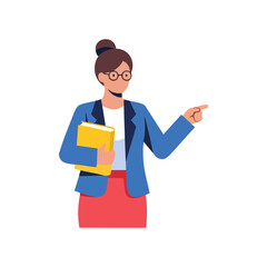 Flat vector illustration of female teacher explaining lesson in classroom
