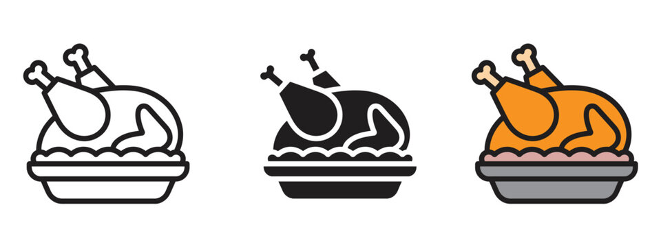 Celebrate Thanksgiving with a delicious turkey feast icons, perfect for autumn designs and holiday marketing materials that evoke warmth and tradition