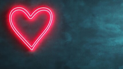 Red neon heart shape glowing on textured dark teal wall background