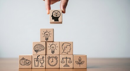 Building blocks of knowledge and ideas stacked in pyramid