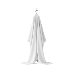 Fototapeta premium Crisp white towel draped on a metal hook, a minimalist aesthetic showcasing clean design on black